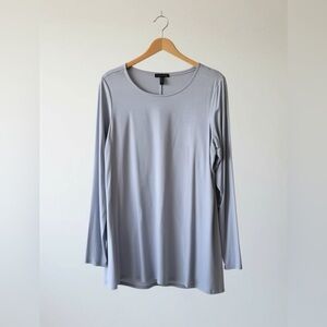 Eileen Fisher Light Gray Long Sleeve Stretch Top L Made in USA